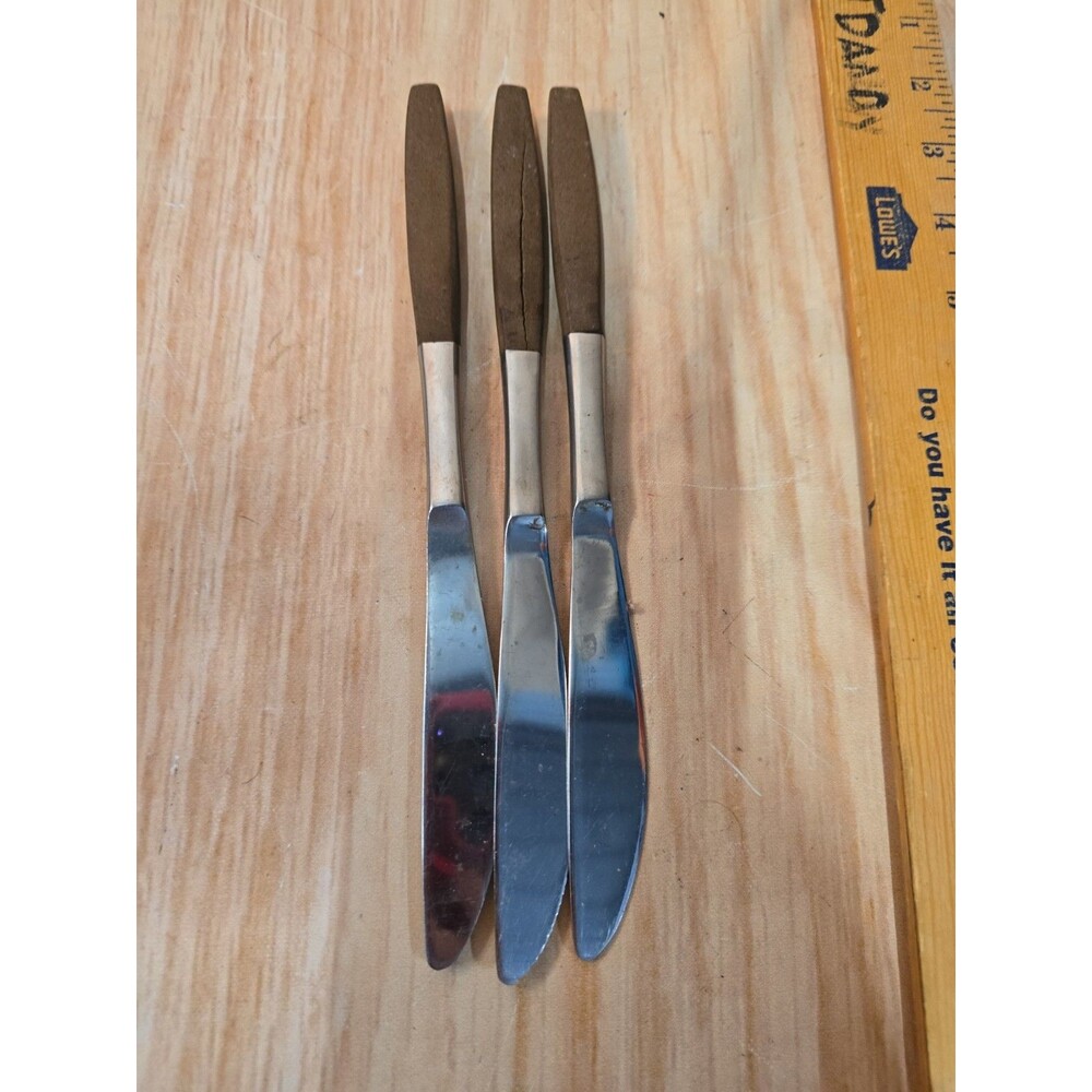 Vintage EKCO Eterna CANOE MUFFIN Dinner Knives Stainless Flatware Japan Set 3